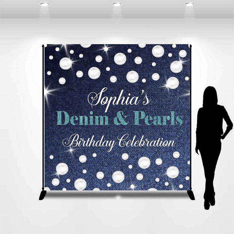 Aperturee - Denim Pearls Custom Birthday Celebration Backdrop