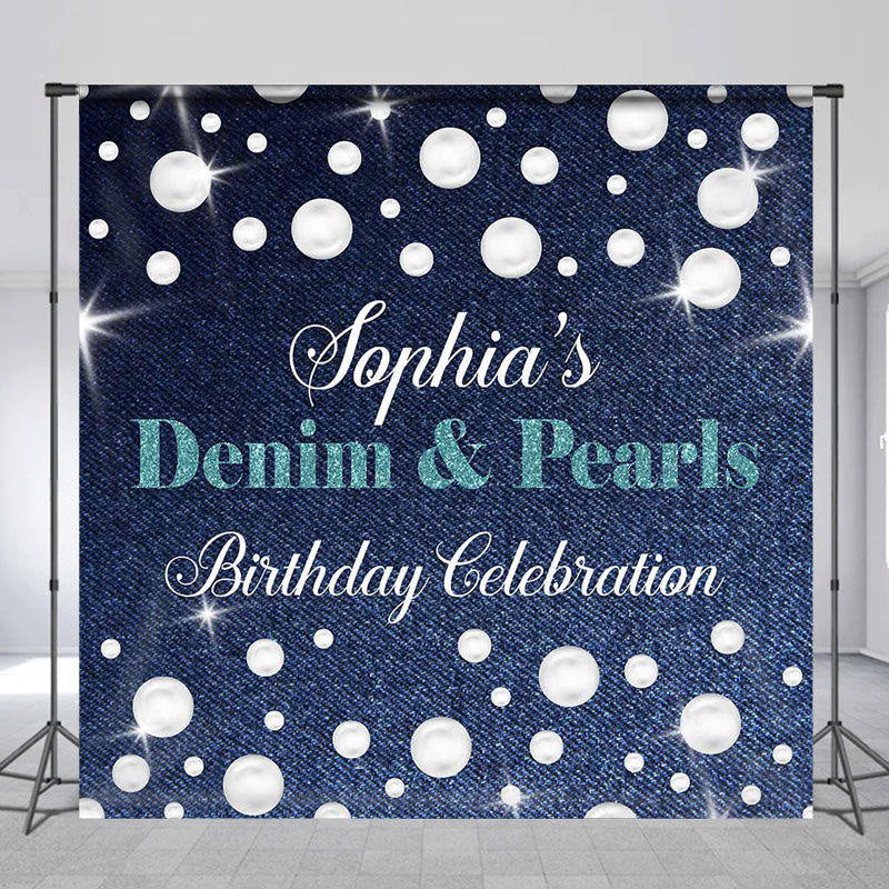 Aperturee - Denim Pearls Custom Birthday Celebration Backdrop