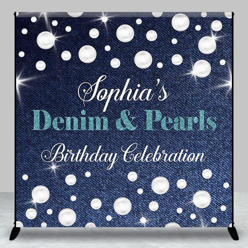 Aperturee - Denim Pearls Custom Birthday Celebration Backdrop