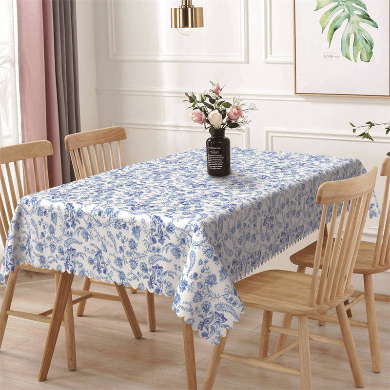 Aperturee - Dense Blue White Porcelain Rectangle Tablecloth