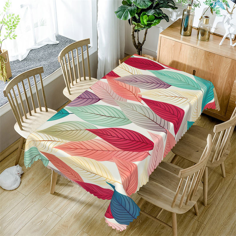 Aperturee - Dense Colorful Leaves Prints Rectangle Tablecloth