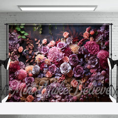 Aperturee - Dense Dark Purple Roses Floral Backdrop For Photo