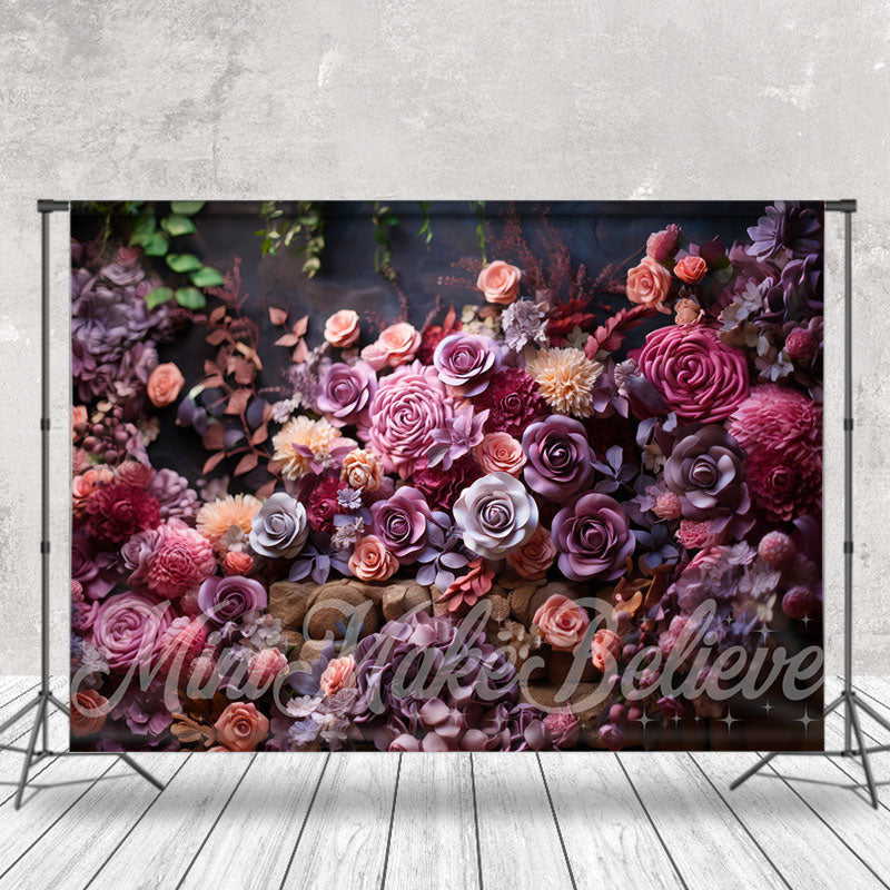 Aperturee - Dense Dark Purple Roses Floral Backdrop For Photo