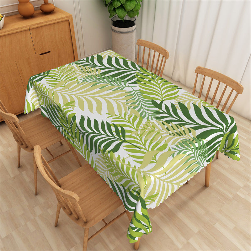 Aperturee - Dense Green Leaf Pattern Spring Rectangle Tablecloth