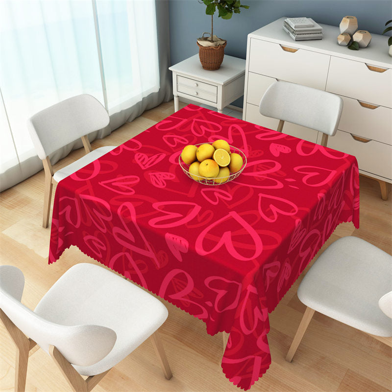 Aperturee - Dense Love Heart Shaped Lines Red Square Tablecloth