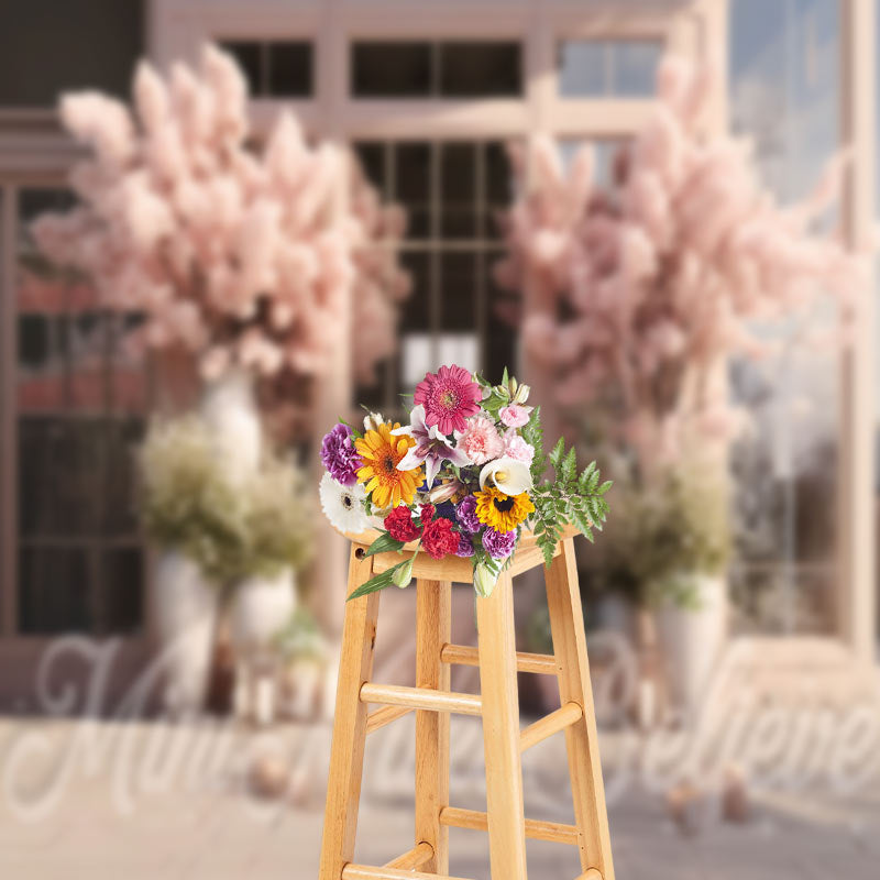 Aperturee - Dense Pink Flower Tree Glass House Spring Backdrop