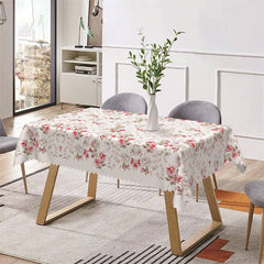 Aperturee - Dense White Pink Floral Prints Rectangle Tablecloth