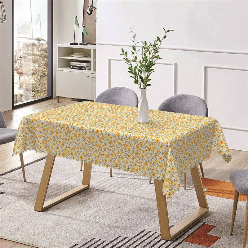 Aperturee - Dense Yellow Floral Pattrens Rectangle Tablecloth