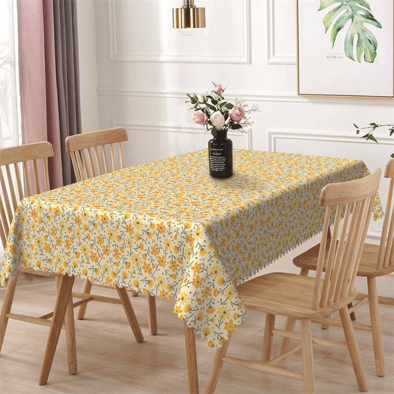 Aperturee - Dense Yellow Floral Pattrens Rectangle Tablecloth