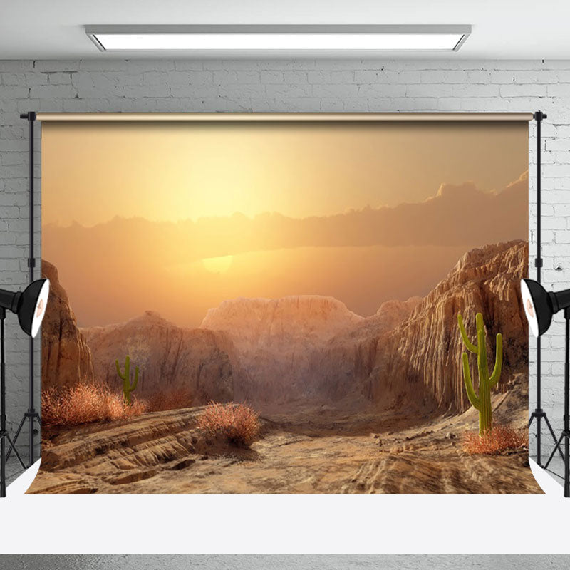 Aperturee - Desert Canyon Sunset Foggy Natural Scenery Backdrop