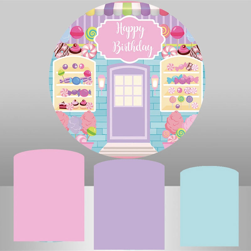 Aperturee Dessert Shop Sweet Round Birthday Backdrop Kit