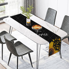 Aperturee - Dew Sunflower Butterfly Black Summer Table Runner