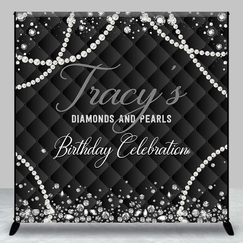 Aperturee - Diamond And Pearls Black Vintage Custom Birthday Backdrop