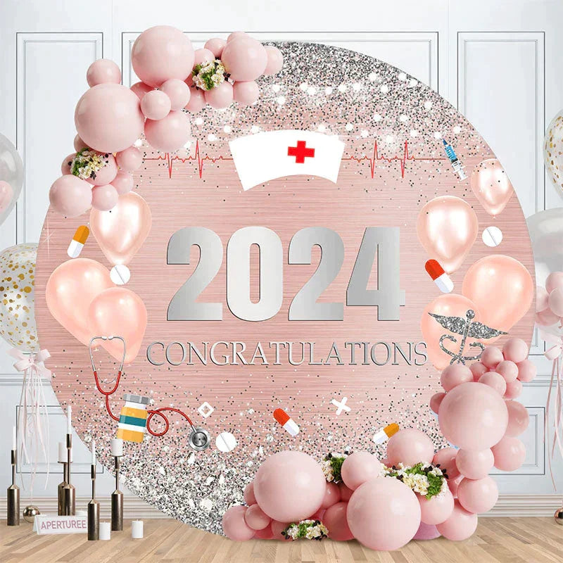 Aperturee Diamond Balloon 2023 Round Nurses Graduation Backdrop