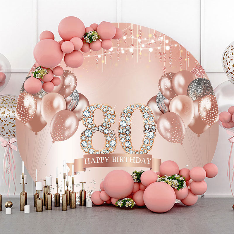 Aperturee Diamond Balloon Rose Gold Round 80th Birthday Backdrop