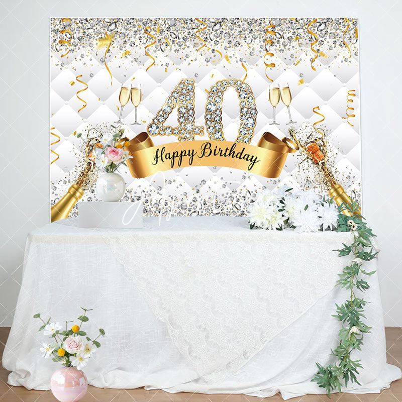 Aperturee - Diamond Champagne Glitter 40th Birthday Backdrop