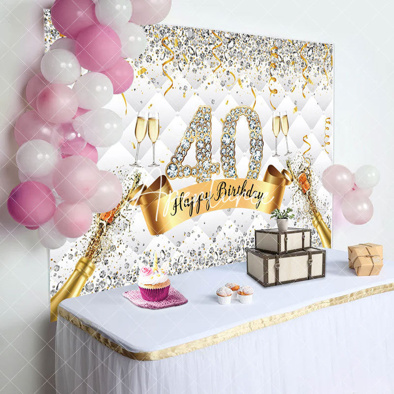 Aperturee - Diamond Champagne Glitter 40th Birthday Backdrop