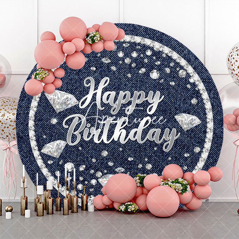 Aperturee - Diamond Denim Blue Silver Round Birthday Backdrop