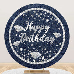 Aperturee - Diamond Denim Blue Silver Round Birthday Backdrop