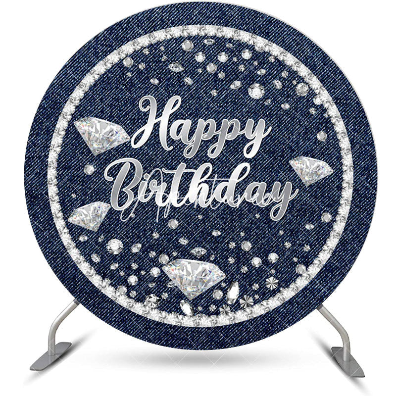 Aperturee - Diamond Denim Blue Silver Round Birthday Backdrop