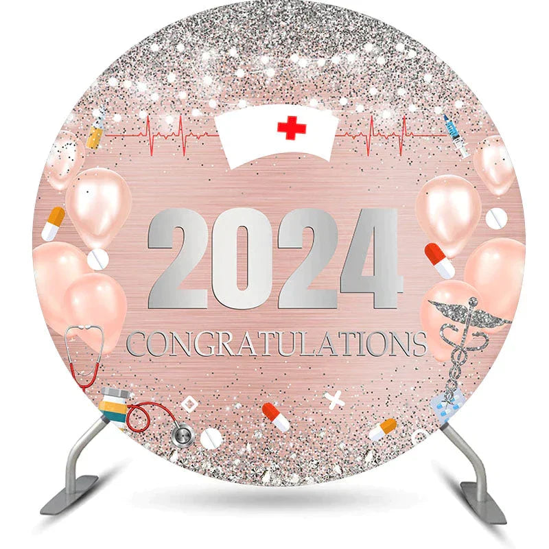 Aperturee - Diamond Glitter Pink Bokeh Circle 2024 Grad Backdrop