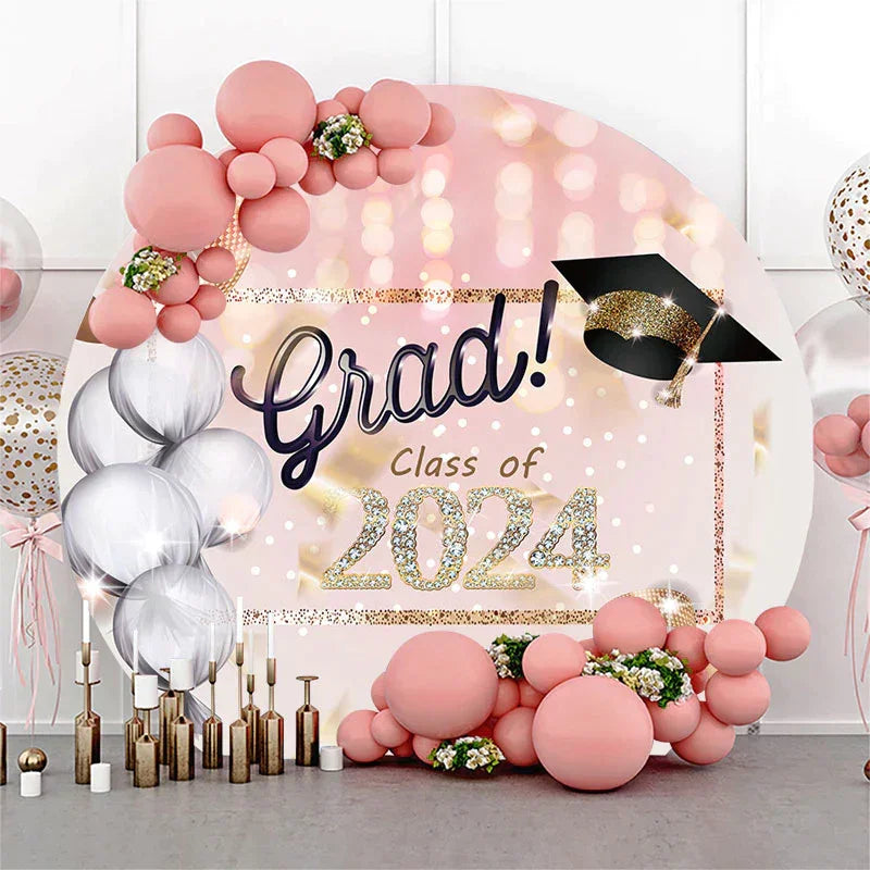 Aperturee - Diamond Glitter Pink Bokeh Circle 2024 Grad Backdrop