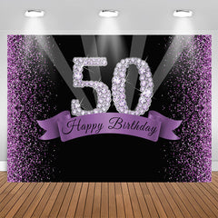 Aperturee - Diamond Purple Glitter Fifty Birthday Backdtops