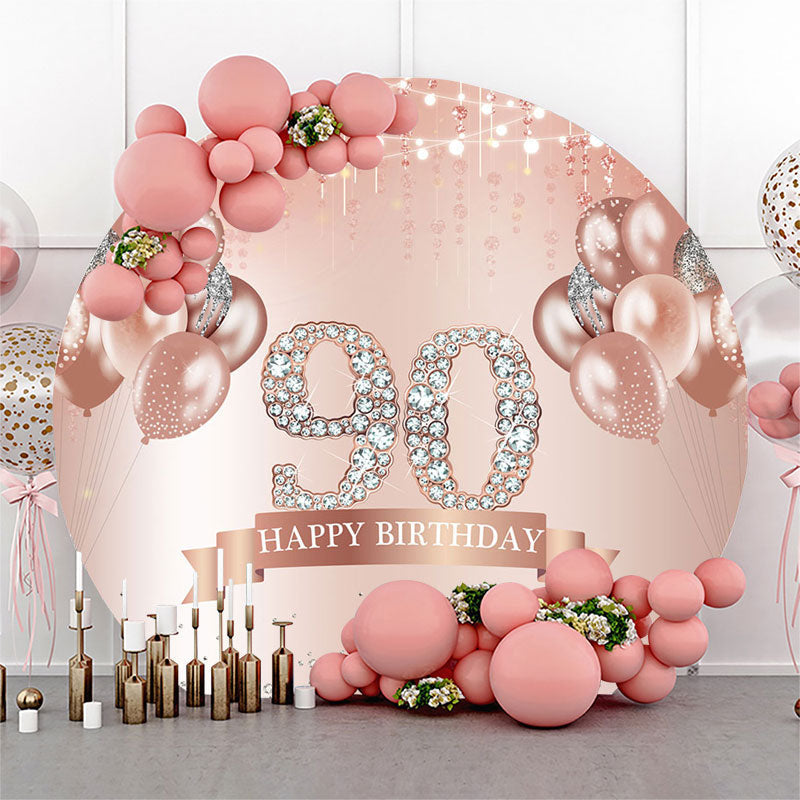 Aperturee Diamond Rose Gold Bokeh Round 90th Birthday Backdrop