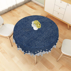 Aperturee - Diamonds Dark Blue Denim Textured Round Tablecloth