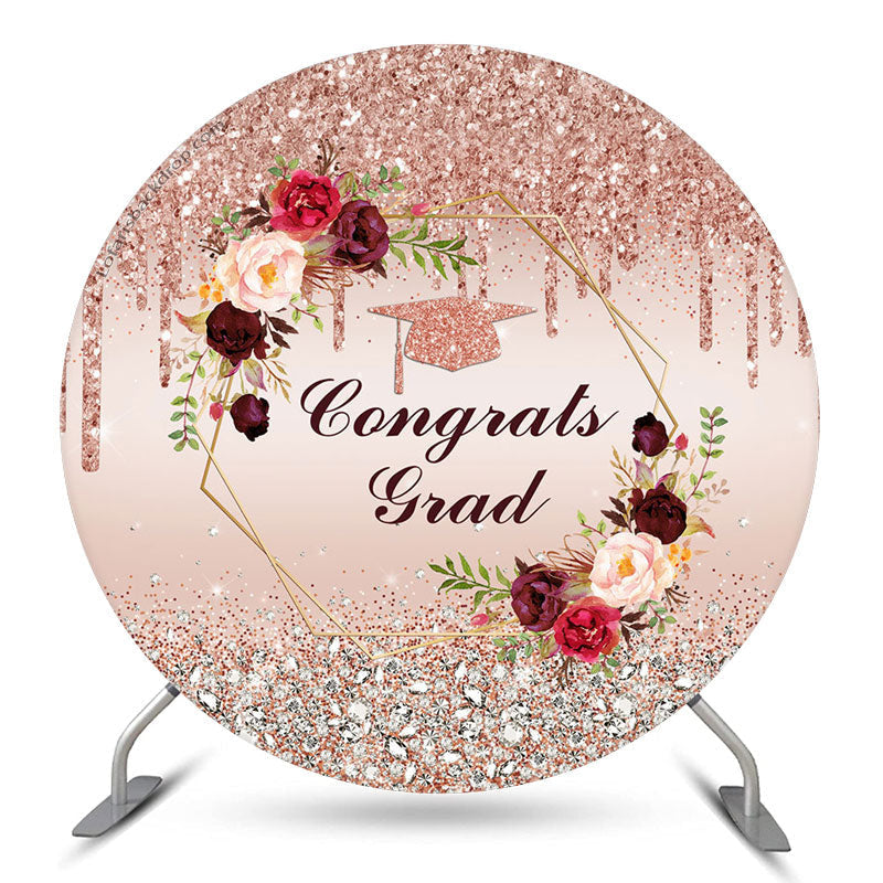 Aperturee Diamonds Rose Gold Glitter Floral Circle Grad Backdrop