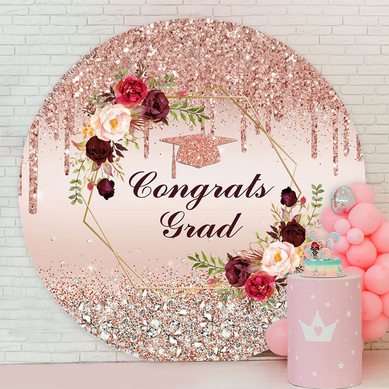 Aperturee - Diamonds Rose Gold Glitter Floral Circle Grad Backdrop