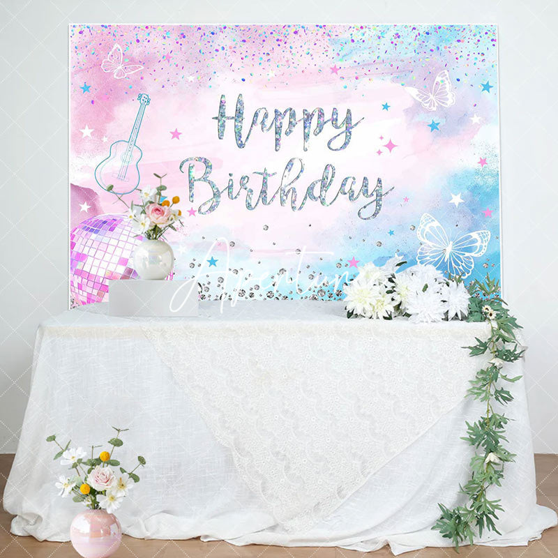 Aperturee - Diamonds Sparkle Pink Blue Happy Birthday Backdrop