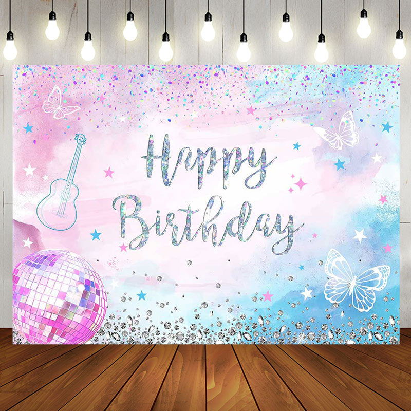 Aperturee - Diamonds Sparkle Pink Blue Happy Birthday Backdrop