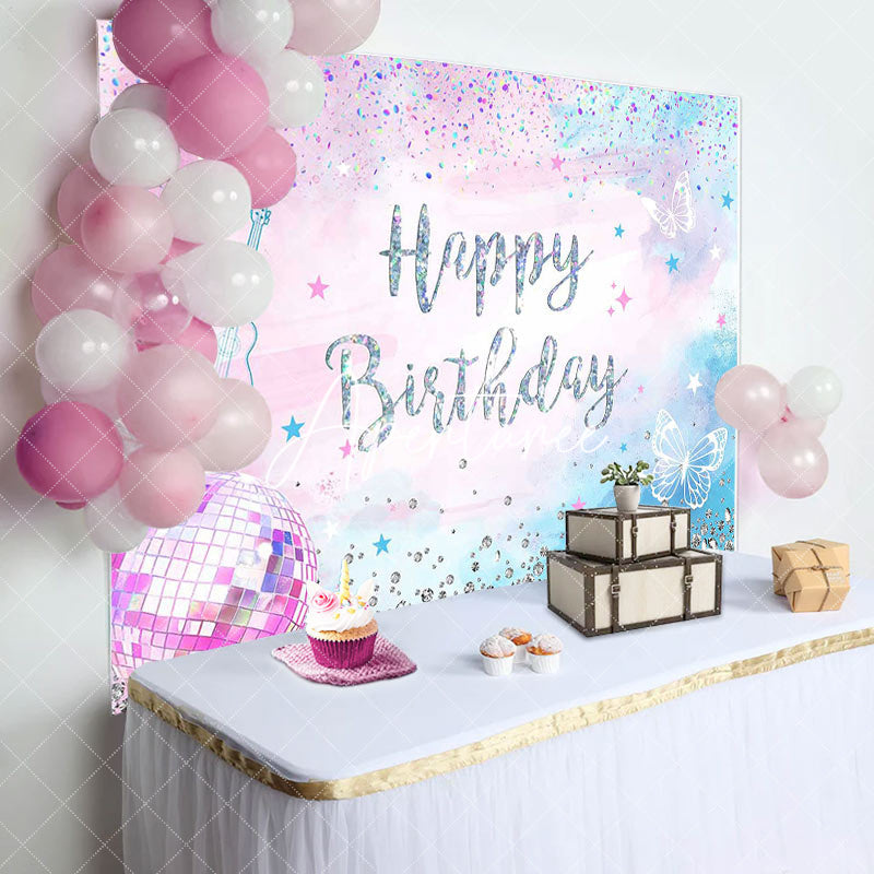 Aperturee - Diamonds Sparkle Pink Blue Happy Birthday Backdrop