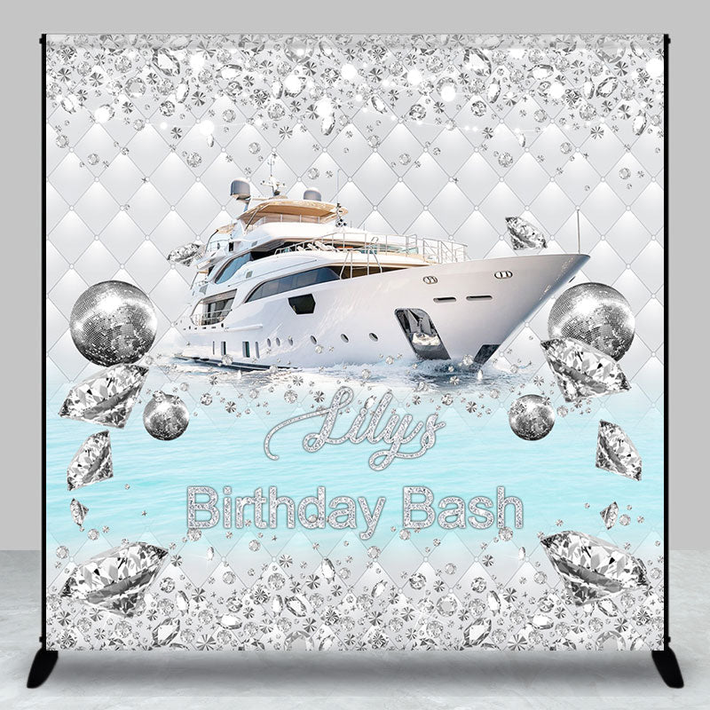 Aperturee - Diamonds Sparkle Ship Custom Name Birthday Backdrop