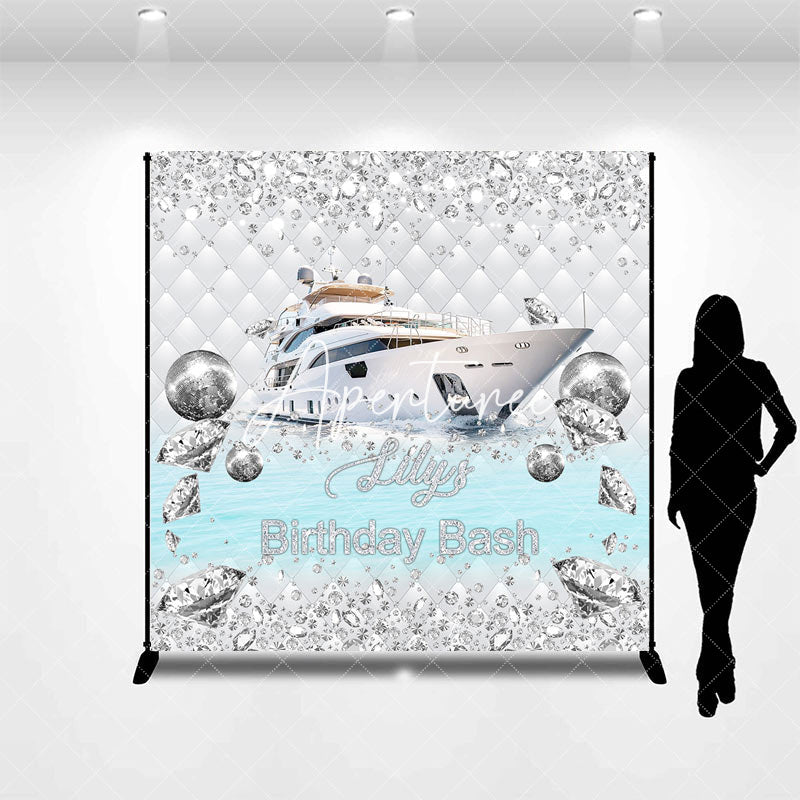 Aperturee - Diamonds Sparkle Ship Custom Name Birthday Backdrop