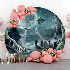 Aperturee Dim Bone Witch Tomb Pumpkin Round Halloween Backdrop