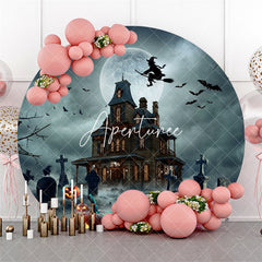 Aperturee Dim Castle Bat Pumpkin Circle Halloween Backdrop