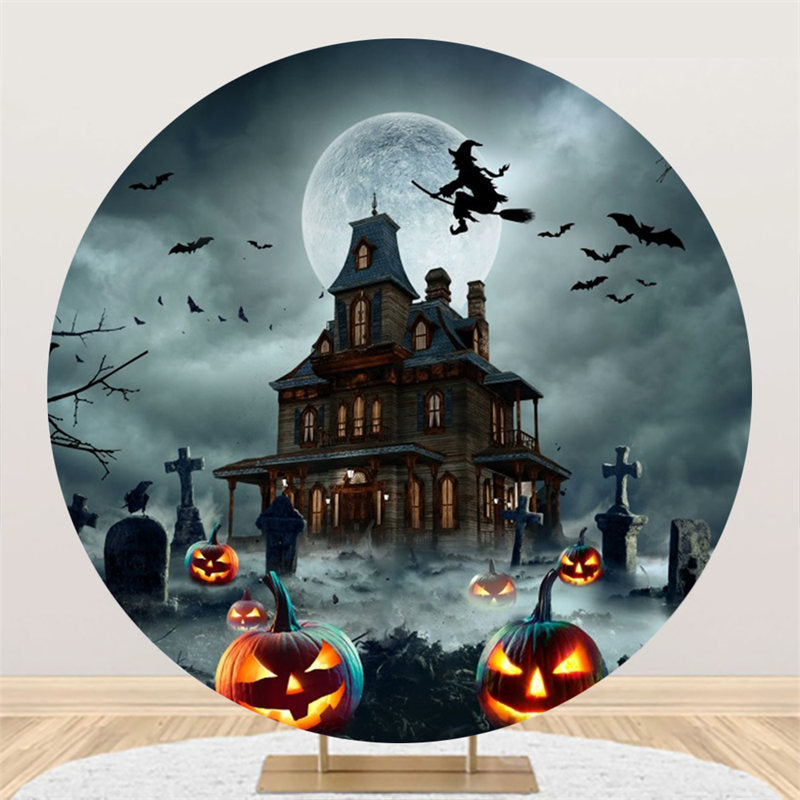 Aperturee Dim Castle Bat Pumpkin Circle Halloween Backdrop