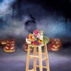 Aperturee - Dim Mist Pumpkin Forest Tombstone Halloween Backdrop