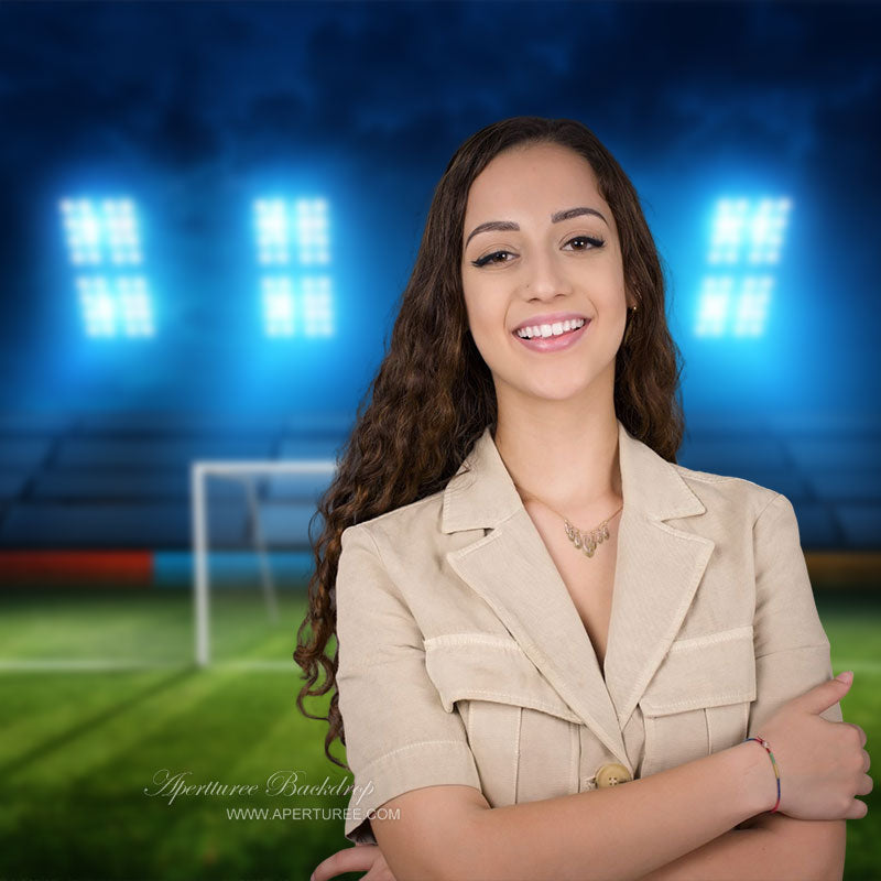 Aperturee - Dim Soccer Stadium Blue Led Light Photography Backdrop