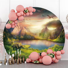 Aperturee Dinosaur And Mountain Circle Baby Shower Backdrop