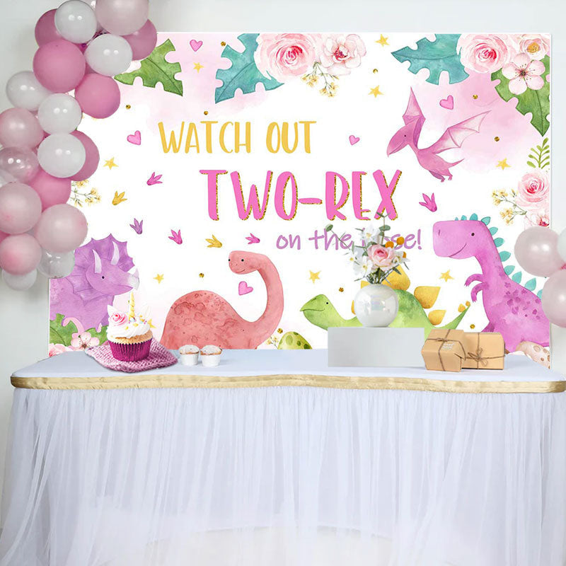 Aperturee - Dinosaur Eggs Floral Leaves 2nd Birthday Backdrop