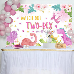 Aperturee - Dinosaur Eggs Floral Leaves 2nd Birthday Backdrop