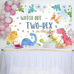 Aperturee - Dinosaur Floral Eggs Heart 2nd Birthday Backdrop