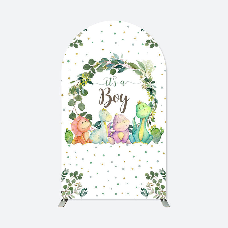 Aperturee - Dinosaur Green Dots Baby Shower Boy Party Arch Backdrop