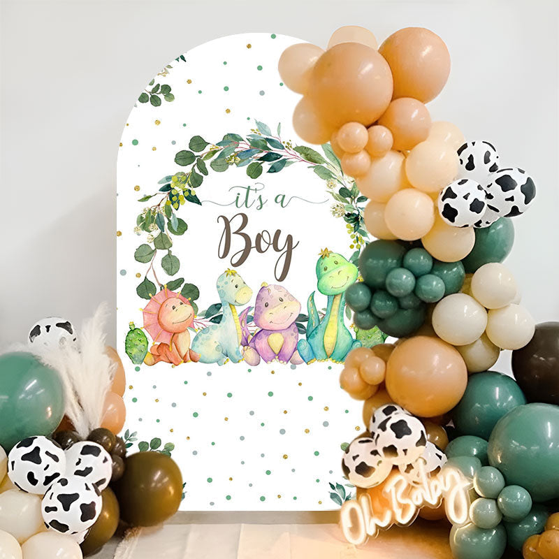 Aperturee - Dinosaur Green Dots Baby Shower Boy Party Arch Backdrop