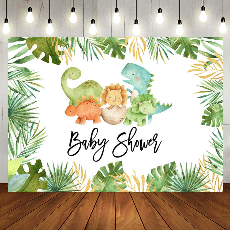 Aperturee - Dinosaur Green Forest Boho Baby Shower Backdrop