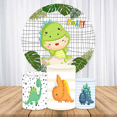 Aperturee Dinosaur Green Leaf Round Birthday Backdrop Kit