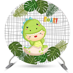 Aperturee - Dinosaur Green Leaf Round Birthday Backdrop Kit